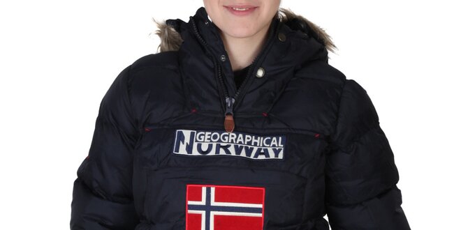 Dámská tmavě modrá bunda s kapucí s kožíškem Geographical Norway