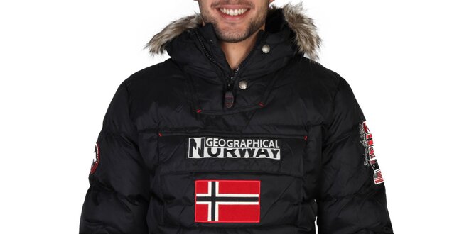 Pánská černá bunda s vlajkou Geographical Norway