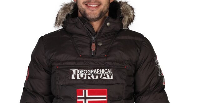 Pánská hnědá bunda s vlajkou Geographical Norway
