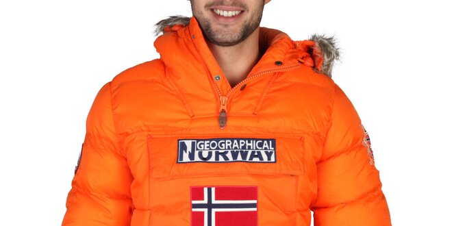 Pánská oranžová bunda s vlajkou Geographical Norway