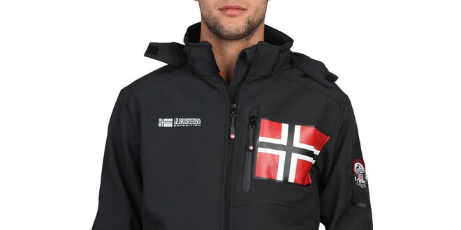 Pánská černá bunda s vlajkou Geographical Norway