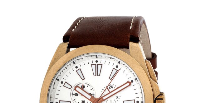 Pánské ocelové hodinky s hnědým koženým řemínkem Esprit