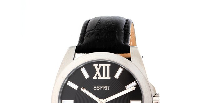 Dámské stříbrné hodinky s černým řemínkem Esprit