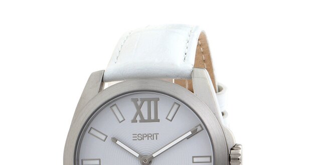 Dámské stříbrné hodinky s bílým řemínkem Esprit