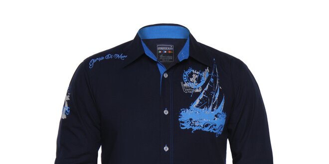 Pánská tmavě modrá košile s potiskem Giorgio di Mare