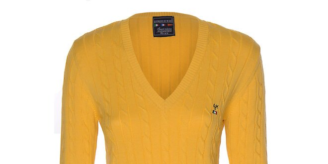 Dámský žlutý svetr s copánkovým vzorem Giorgio di Mare