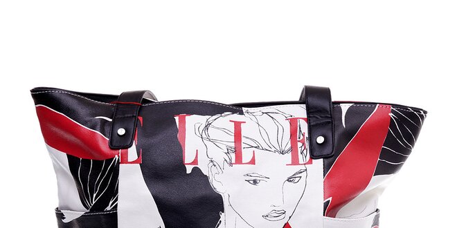 Dámská bílá kabelka Elle "shopper" s černo-červeným potiskem