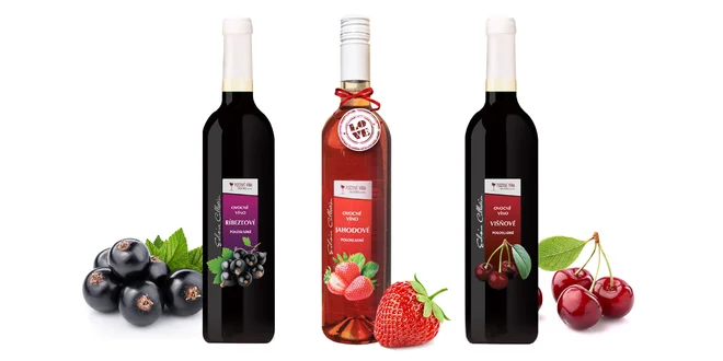 Jahodové, ríbezľové a višňové vína - 6 fliaš v balení