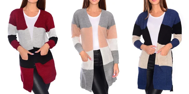 Dámsky svetrový kardigan s pruhmi