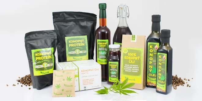 Konopný čaj, sirup, olej, proteín alebo 3-dielny balíček