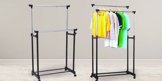 Dvojitý nastaviteľný stojan na oblečenie