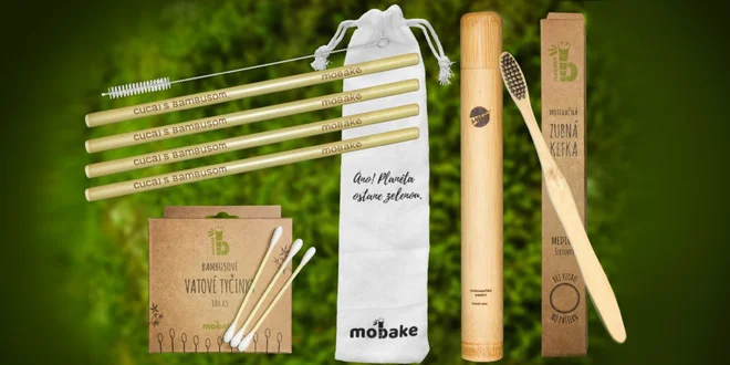 Zero Waste balíček MOBAKE: kefka, slamky, vatové tyčinky a vrecko