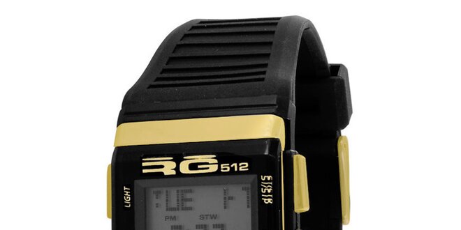 Černé digitální hodinky se žlutými detaily RG512
