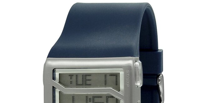 Stříbrné hranaté digitální hodinky s modrým řemínkem RG512