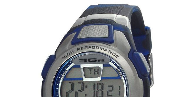 Modrostříbrné kulaté digitální hodinky RG512