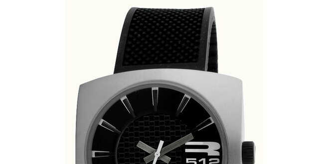 Ocelové futuristické hodinky s koženým černým řemínkem RG512