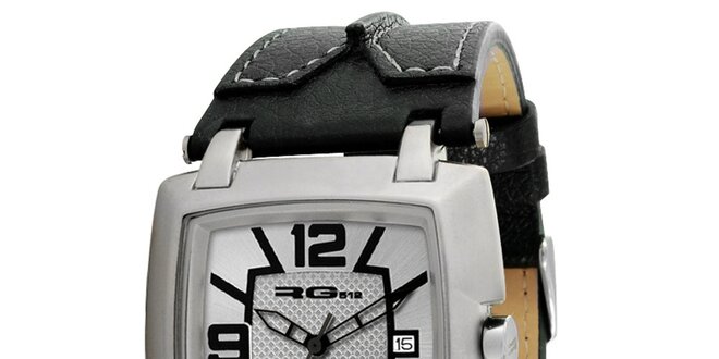 Analogové hodinky s koženým černým řemínkem RG512