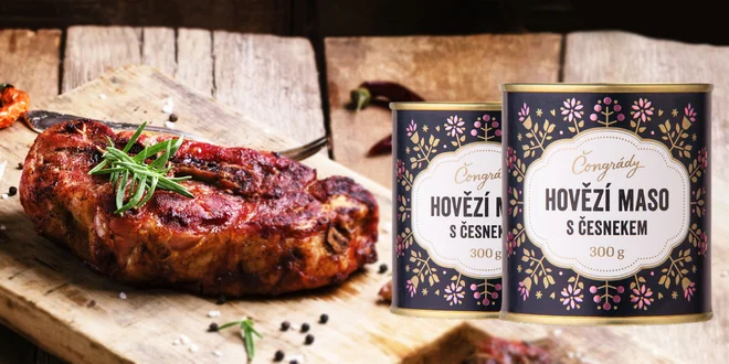 Mäsové konzervy: hovädzia, bravčová a "lančmít"