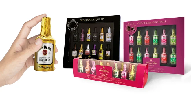 Čokoládové fľaštičky s alkoholom: likér, cognac i whisky