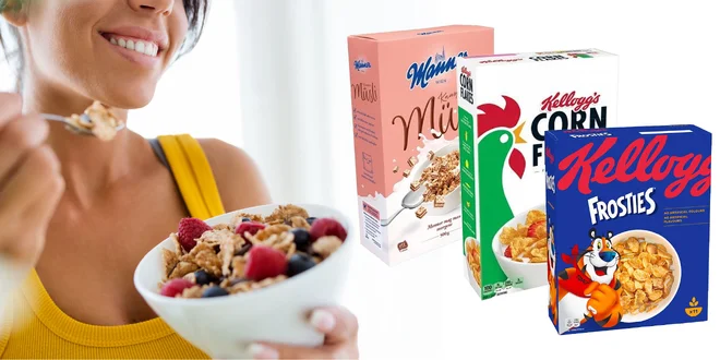 Sedem druhov cereálii Kelloggs a Manner müsli