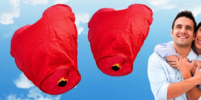 Valentýnské létající lampiony přání - set 2 kusů (tvar srdce, kvalitnější palivo z hnědého vosku)