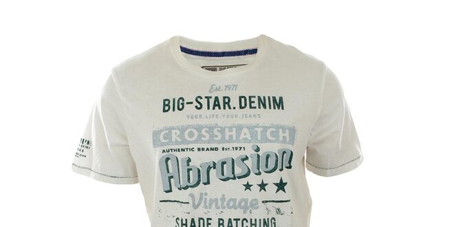 Pánské bílé tričko s tyrkysovým nápisem Big Star