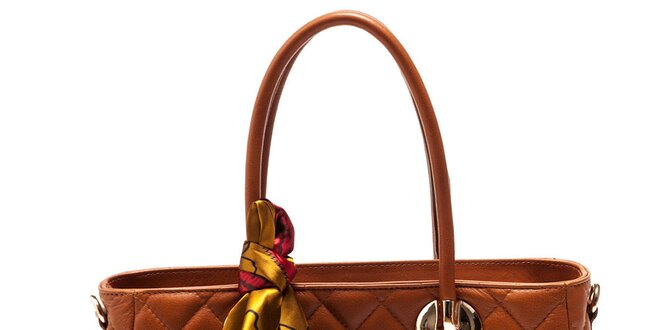 Dámská koňaková kabelka s šátkem Carla Ferreri