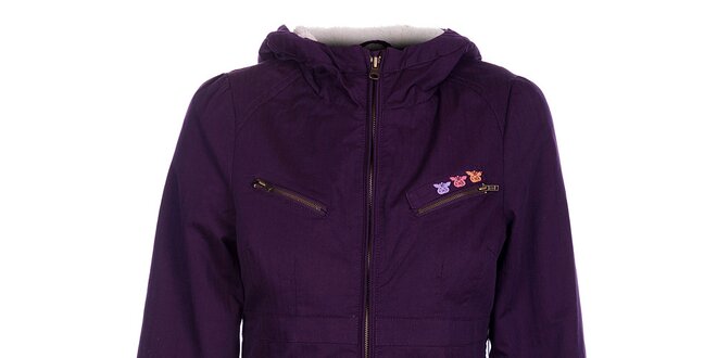 Dámský tmavě fialový kabátek Fundango s kožíškem
