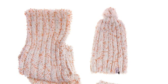 Dámský krémový zimní pletený set Fundango s barevným melírem