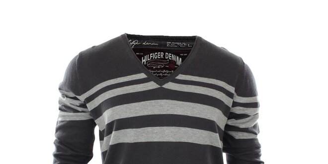 Pánský šedomodrý svetr s pruhy Tommy Hilfiger