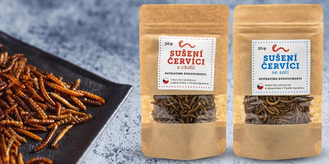 2 – 9 ks balenia sušených červíkov so soľou, cesnakom alebo chilli