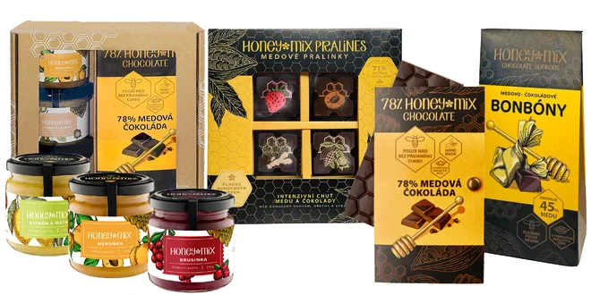 Darčekové sady po 3 ks, medová čokoláda, ochutené medy či lahodné cukríky