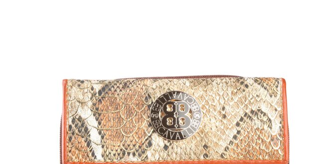 Dámská hnědobéžová peněženka s motivem hadí kůže a logem Cavalli B.