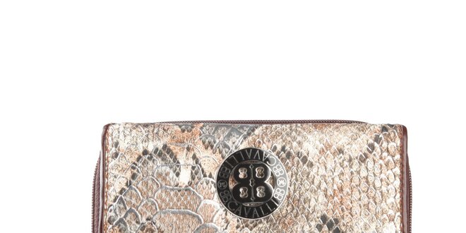 Dámská tmavě hnědá peněženka s motivem hadí kůže a logem Cavalli B.