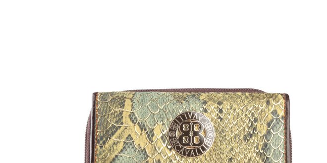 Dámská zelená peněženka s motivem hadí kůže a logem Cavalli B.