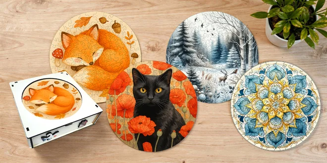 Dřevěné puzzle: zimní příroda, zvířata či mandaly