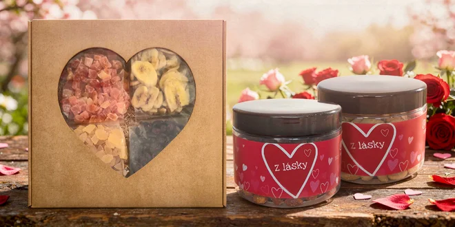 Balíčky ořechů a ovoce v láskyplných baleních