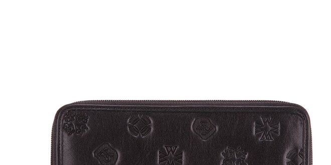 Dámská podlouhlá černá peněženka s raženými motivy Wittchen