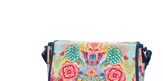 Dámská modrá taška přes rameno s barevným vzorem Catalina Estrada