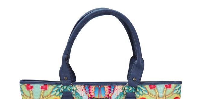 Dámská modrá kabelka s pestrobarevným květinovým vzorem Catalina Estrada