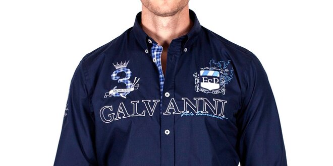 Pánská tmavě modrá košile s nápisem Galvanni