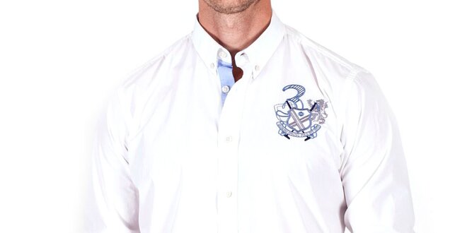 Pánská bílá košile s modrými manžetami Galvanni