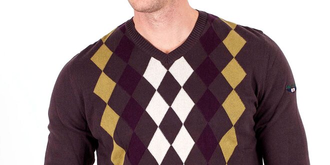 Pánský hnědý svetr se vzorem Galvanni