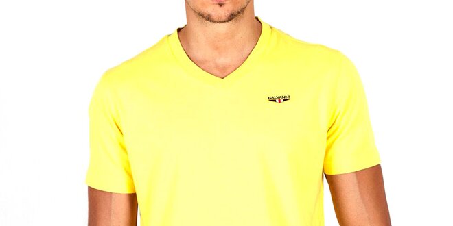 Pánské žluté tričko s véčkovým výstřihem Galvanni