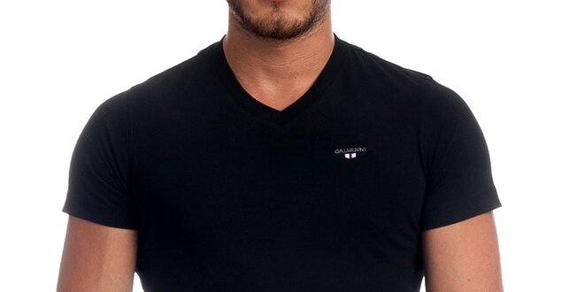 Pánské černé tričko s véčkovým výstřihem Galvanni