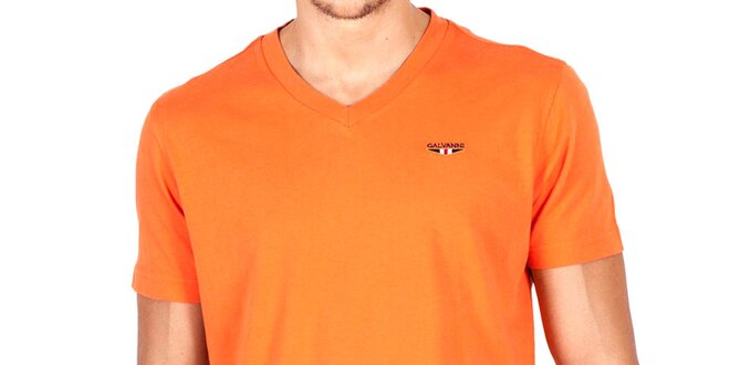 Pánské dýňově oranžové tričko s véčkovým výstřihem Galvanni