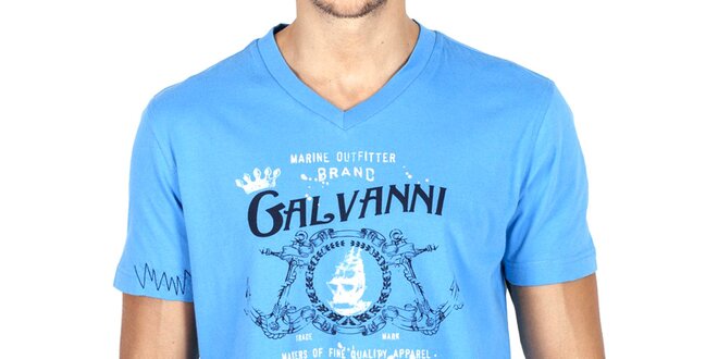 Pánské modré véčkové tričko s potiskem Galvanni