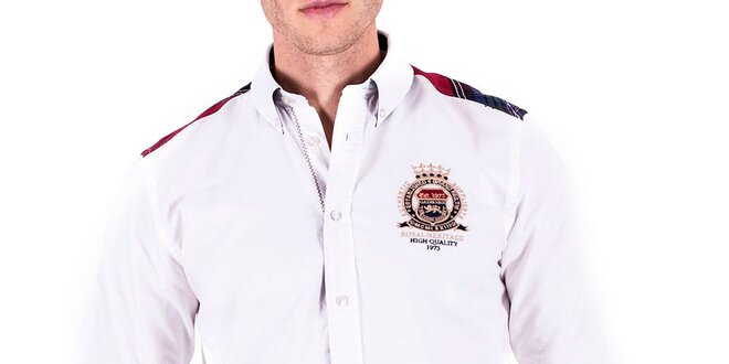 Pánská bílá sportovní košile s loketními nášivkami Galvanni