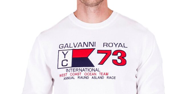Pánské bílé tričko s vlajkou a dlouhým rukávem Galvanni