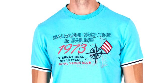Pánské zářivě modré tričko s potiskem Galvanni